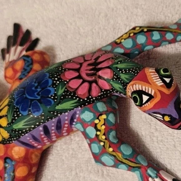 Large Oaxacan Lizard Mexican Folk Art Alebrije Hand Carved & Painted Signed - Picture 2 of 6